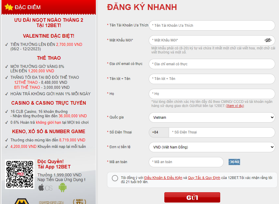 Thông tin đăng ký 12bet Thông tin đăng ký 12bet