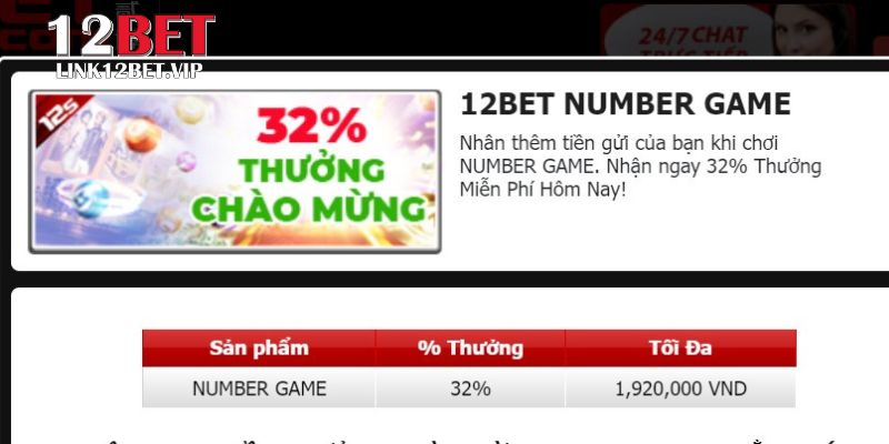 Điều kiện khi nhận 32% thưởng chào mừng Number Game 12BET Điều kiện khi nhận 32% thưởng chào mừng Number Game 12BET